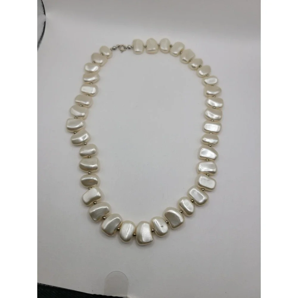 Cream Ivory Chunky Beaded Necklace Pearly Irregular Statement Organic Modern